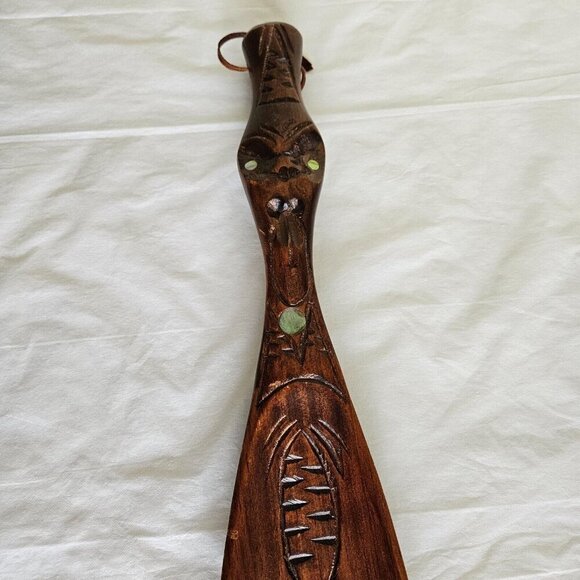 Wood Carved Salad Serving Spoon And Fork Vintage Tribal Maori New Zealand 80s - Picture 5 of 13
